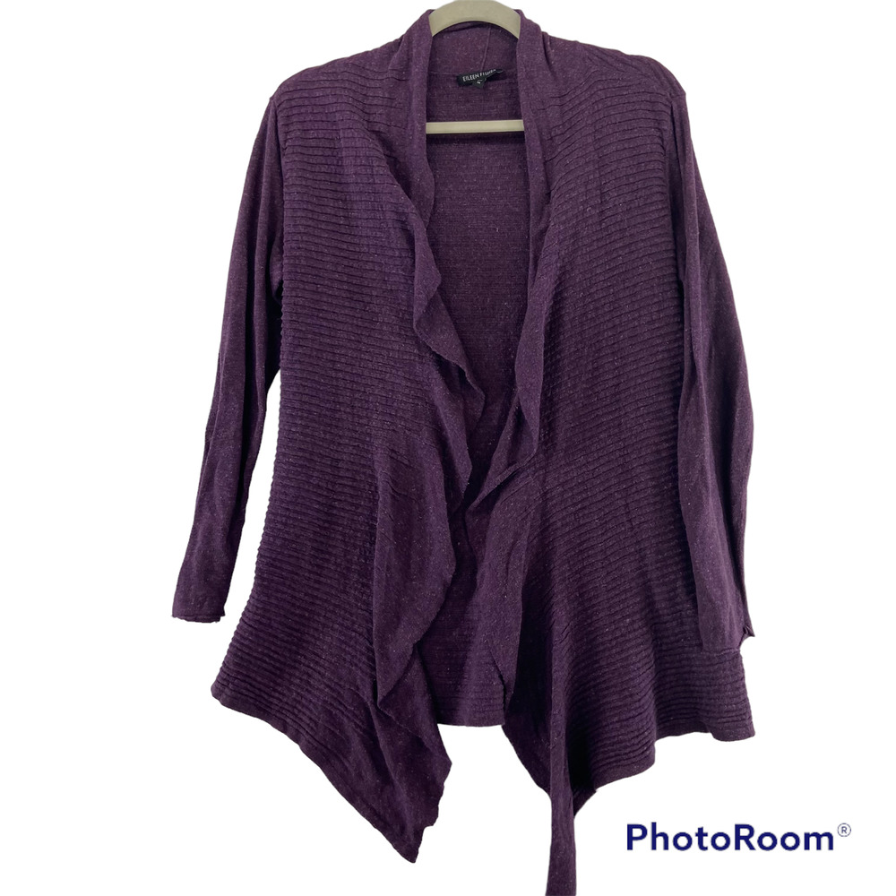 Eileen Fisher Purple Open Front Cardigan Sz Medium Cotton Viscose‎ Linen